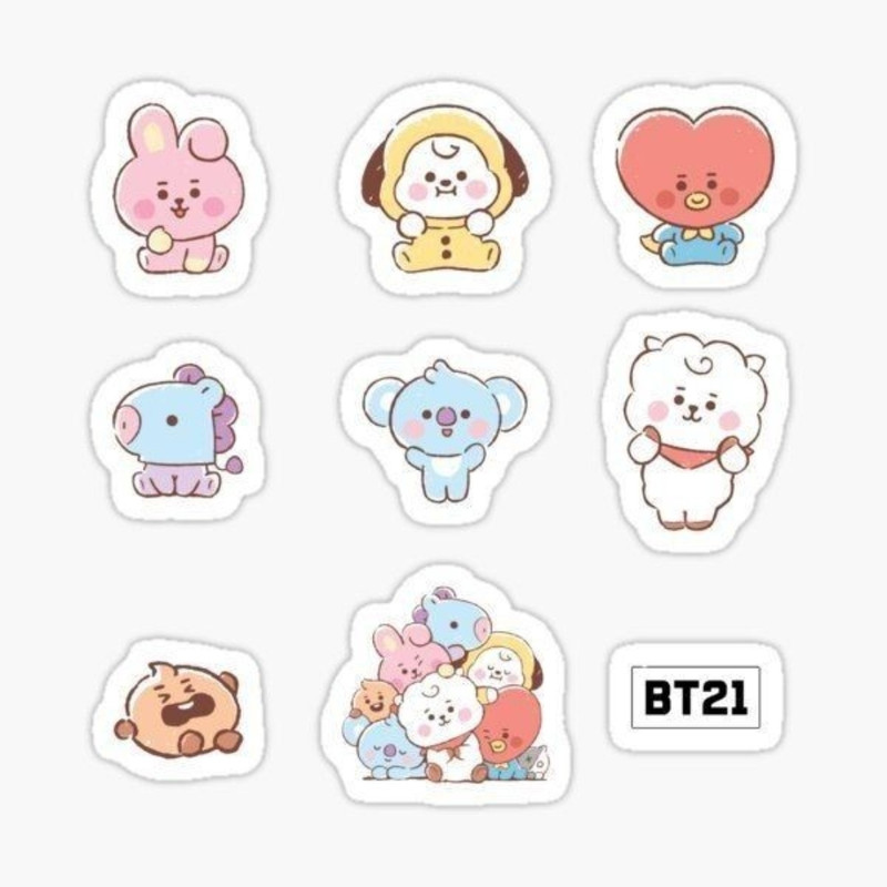 استیکر لپ تاپ طرح bts karakter مجموعه 9 عددی