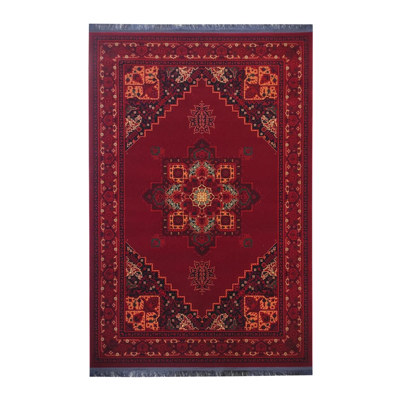 فرش ماشینی 700 شانه فرش مشهد زمینه لاکی حاشیه لاکی مدل 871378