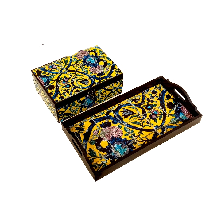 جعبه چای کیسه ای مدل کاشی همراه سینی