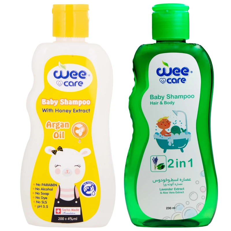 شامپو سر و بدن کودک وی کر مدل روغن آرگان، عصاره عسل، آلوئه ورا و اسطوخودوس حجم 430 میلی لیتر مجموعه 2 عددی