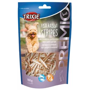 تشویقی سگ تریکسی مدل Fish rabbit strips با طعم گوشت خرگوش وزن 100 گرم