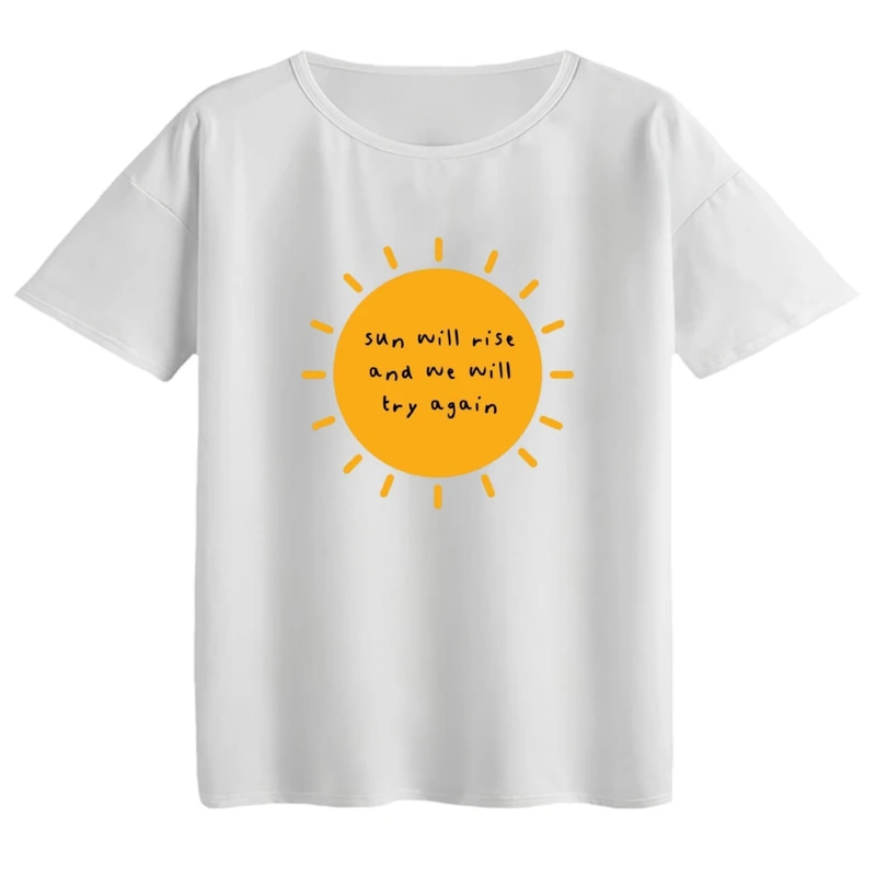 تی‌شرت اورسایز آستین کوتاه زنانه مدل باکسی طرح خورشید