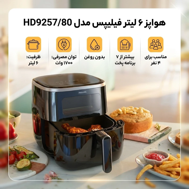 عکس شماره 2 : هواپز ۶ لیتر فیلیپس مدل hd9257-80