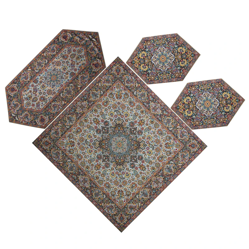 ست 4 تکه رومیزی ترمه عدل کشمیر طرح ساران