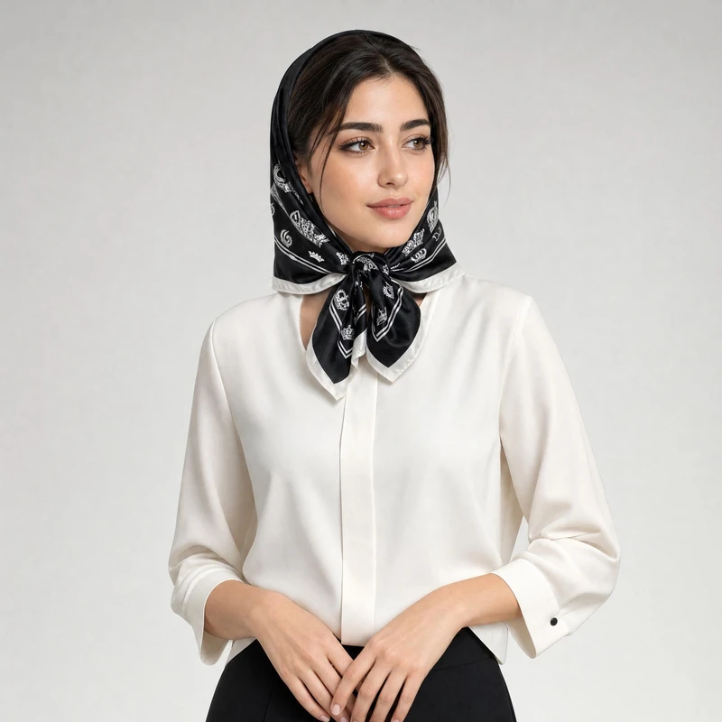 دستمال سر و گردن زنانه مدل ابریشم جدید طرح تاج کد ab205