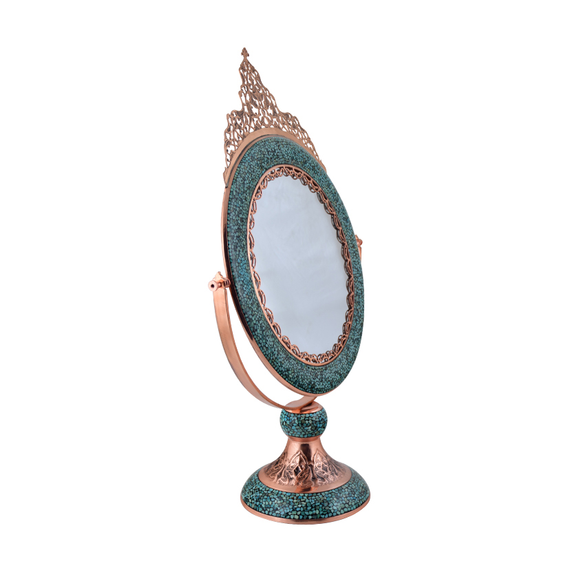 AGHAJANI HANDICRAFTS Turquoise inlaying Mirror, Round Model, code F028 