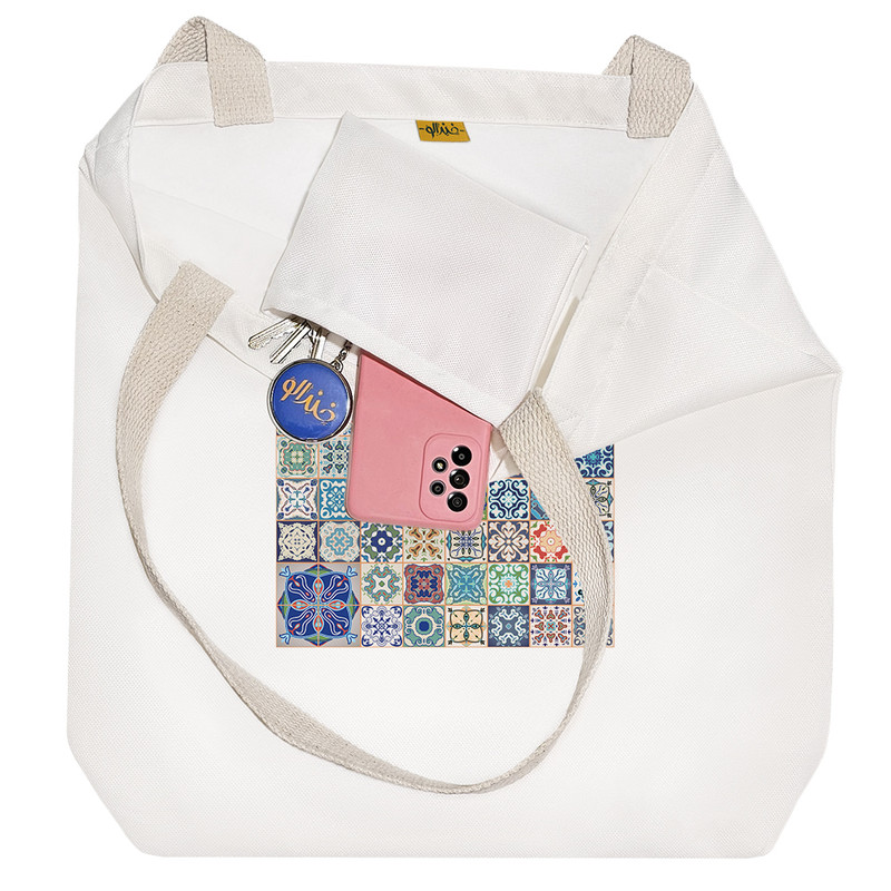 ساک خرید پارچه ای خندالو طرح کاشی مدل توت بگ کد 51