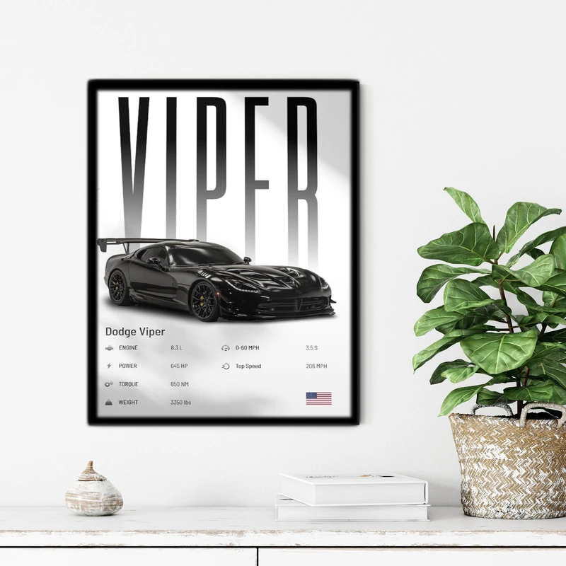 تابلو آتریسا طرح ماشین DODGE VIPER مدل ATC78 فریم مشکی
