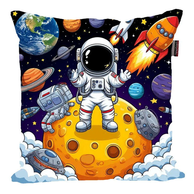 کوسن پاد آفرین مدل فضانورد سیاره منظومه شمسی موشک آدم فضایی کد PK301515 سایز 30*30 سانتی متر