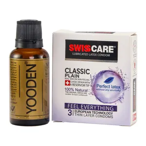کاندوم سوئیس‌کر مدل Classic Plain بسته 3 عددی به همراه روغن یودن مدل AP 30 حجم 30 میلی لیتر