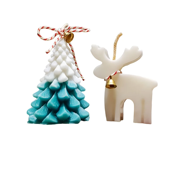 شمع دست ساز مدل کاج و گوزن کریسمس زنگوله دار مجموعه 2 عددی