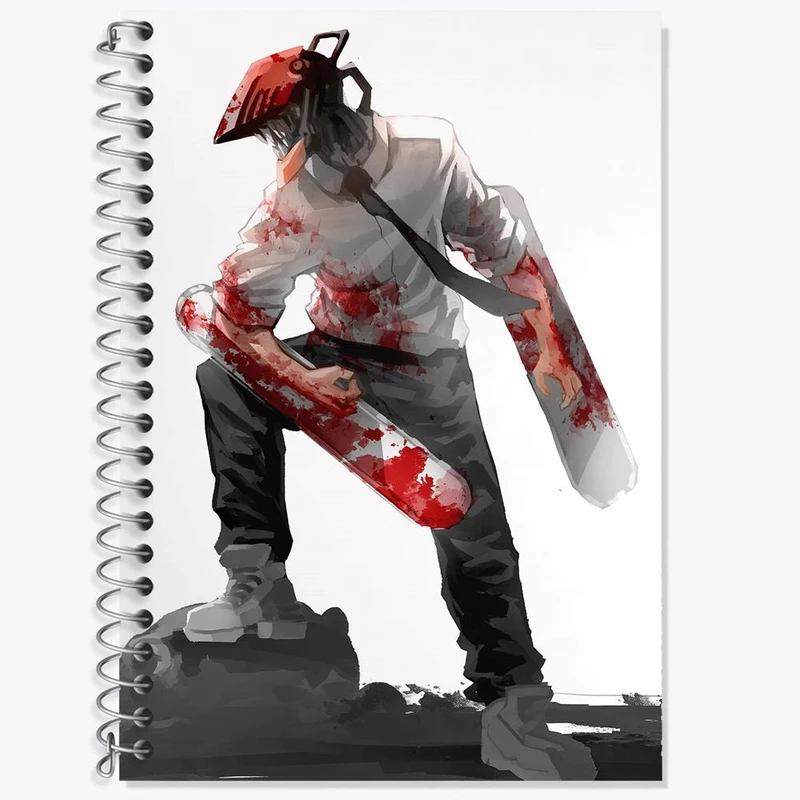 دفتر زبان 50 برگ خندالو مدل سه خط طرح دنجی انیمه مرد اره ای Chainsaw Man کد 17858