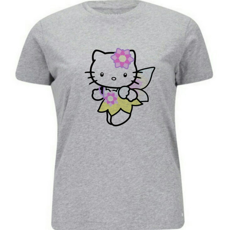 تیشرت آستین کوتاه زنانه طرح عروسک رنگ طوسی