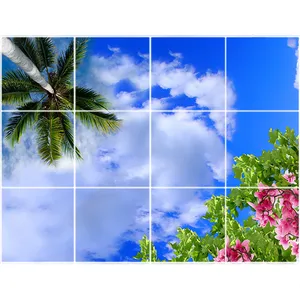 تایل سقفی آسمان مجازی طرح گل و نخل کد ST 1033-12 سایز 60x60 سانتی متر مجموعه 12 عددی 