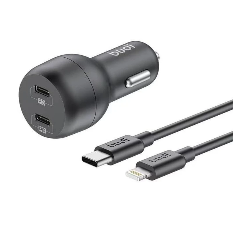 شارژر فندکی 20 وات دو پورت بودی مدل CC108RTLB به همراه کابل تبدیل USB-C به لایتنینگ