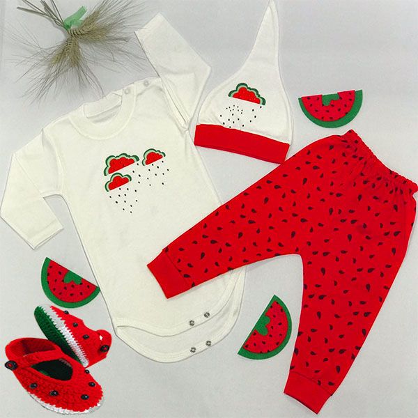 ست 4 تکه لباس نوزادی مدل یلدا طرح هندوانه کد P6 -  - 2