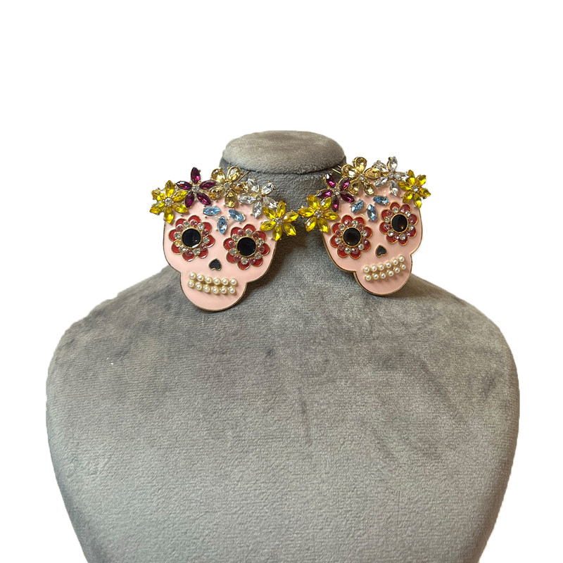 گوشواره دخترانه مدل صورت اسکلت همراه با گل