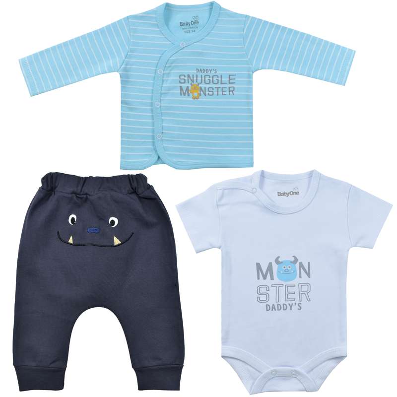 ست 3 تکه لباس نوزادی بی بی وان مدل mnster