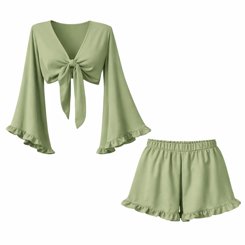 ست نیم تنه و شلوارک راحتی زنانه مدل شیرین کد 011