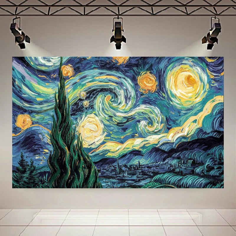 تابلو بوم طرح مخمل نقاشی ونگوگ مدل شب پرستاره کد AR305679