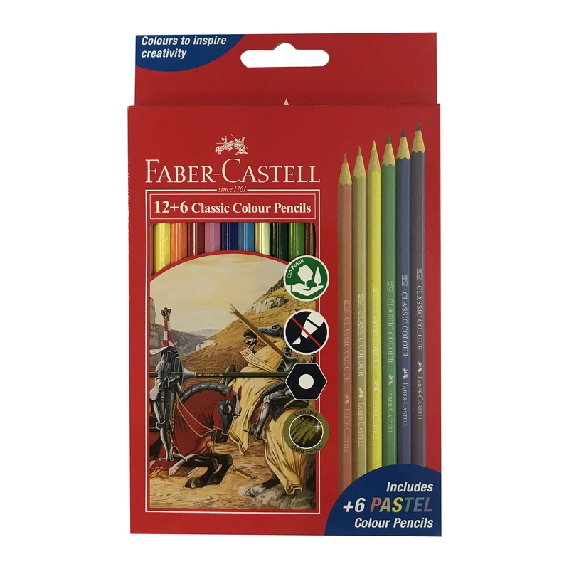 مداد رنگی 12 رنگ فابر کاستل کد 021 به همراه پاستل بسته 6 عددی