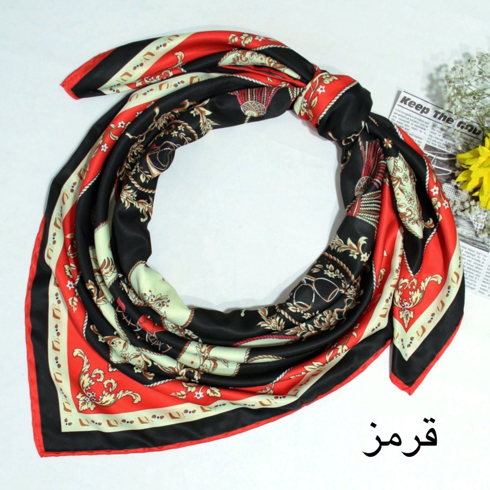 روسری زنانه آنالیا مدل ابریشم توییل دور دست دوز بهاری کد 9801 -  - 48