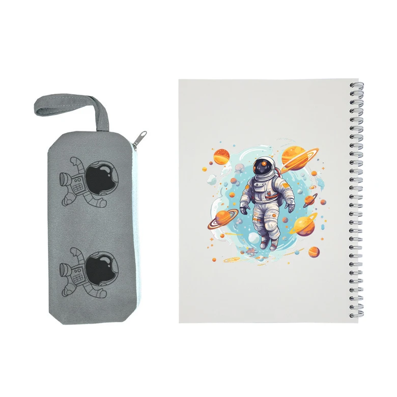 دفتر مشق 50 برگ مدل فضانورد به همراه جامدادی