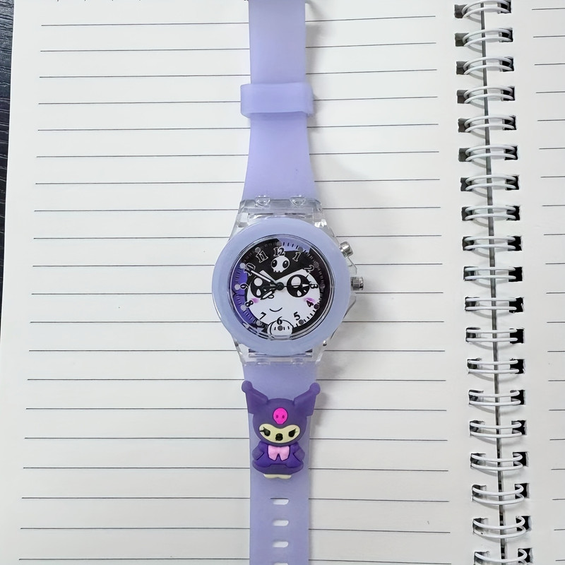 ساعت مچی عقربه‌ای کوارتز بچگانه مدل چراغدار بند سیلیکونی طرح کرومی