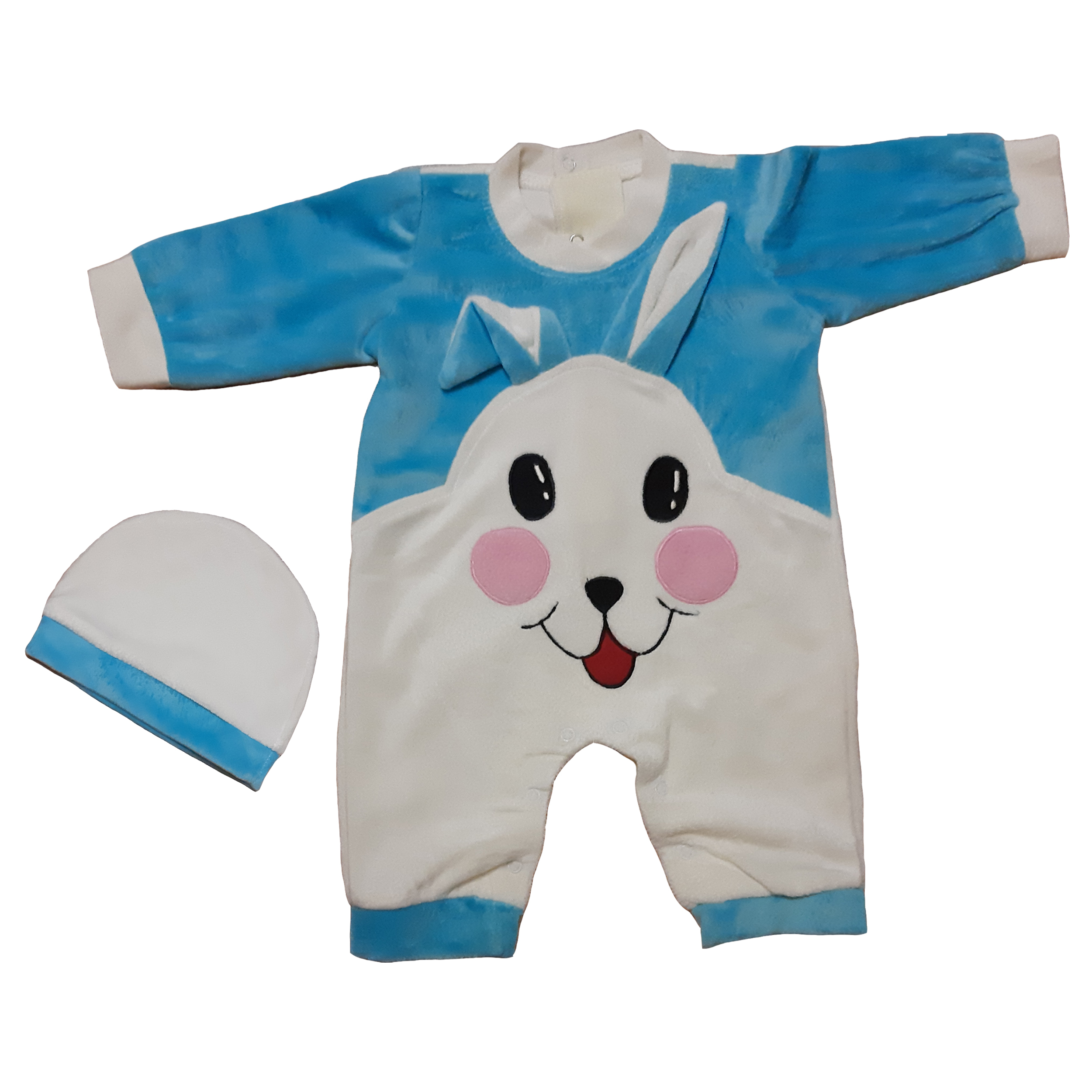 ست سرهمی و کلاه نوزادی مدل خرگوش رنگ آبی