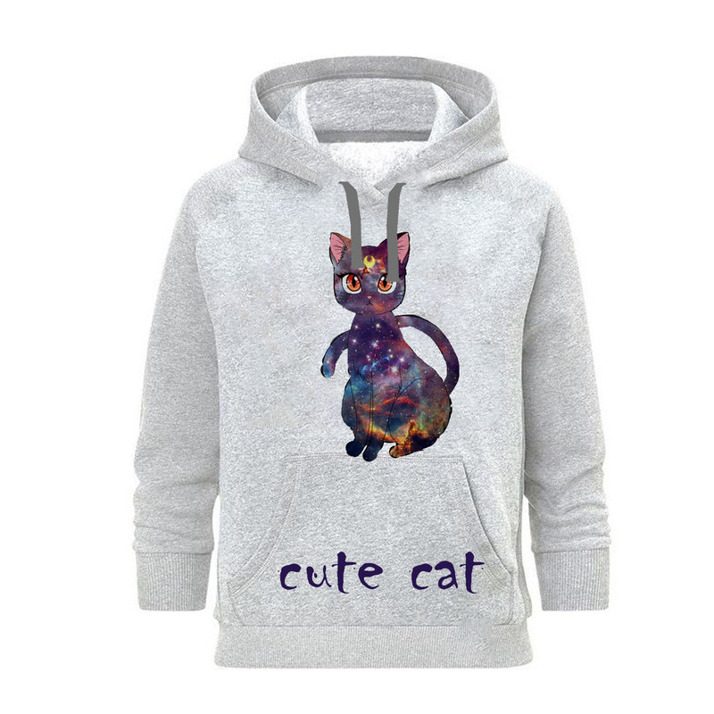 هودی زنانه مدل CUTE CAT کد J204 رنگ طوسی