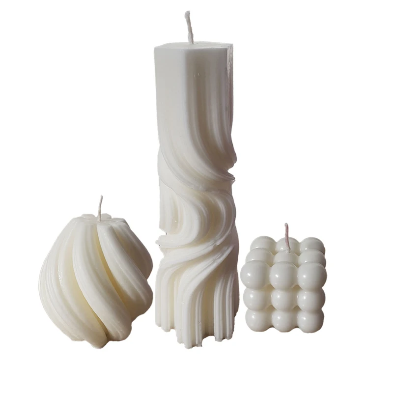 شمع دست ساز مدل استوانه موج دار، پیچ و روبیک مجموعه 3 عددی