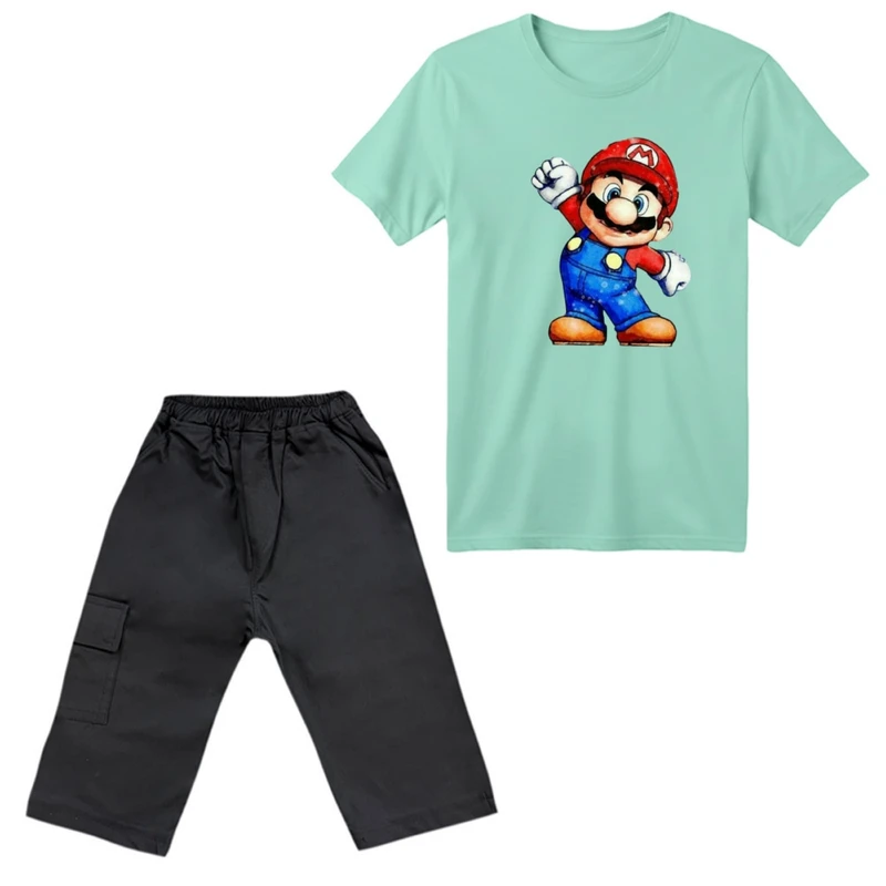 ست تی‌شرت آستین کوتاه و شلوارک پسرانه مدل ماریو کد ۸