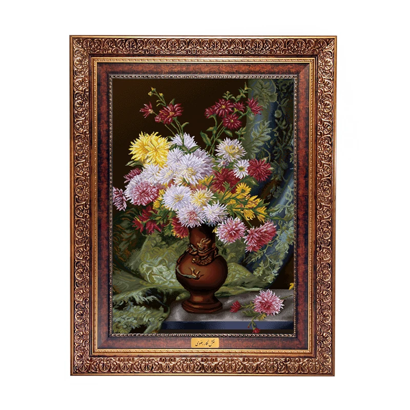 تابلو فرش ماشینی نقش نگار رضوی طرح گل کد 464C