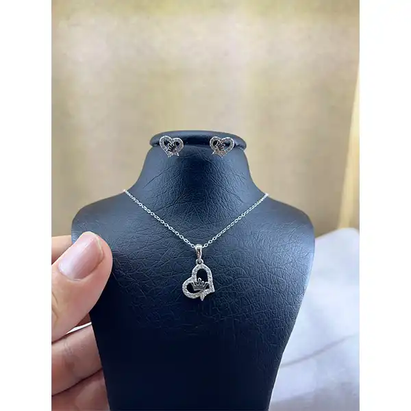نیم ست نقره زنانه مدل قلب اسپرت تاج دار کد 54504621