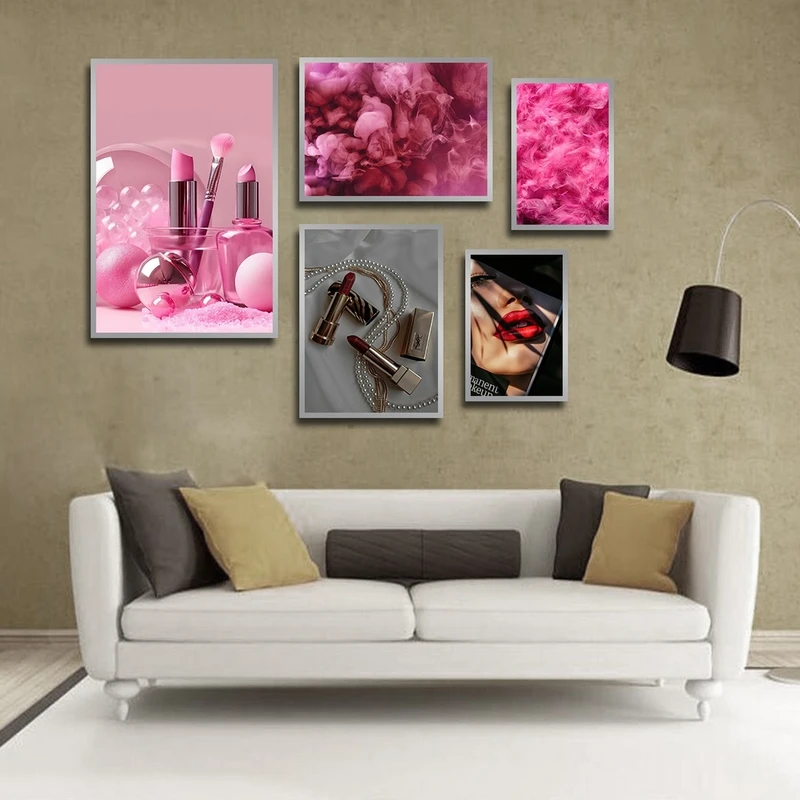 تابلو ساده بکلیت طرح میکاپ و لوازم آرایش مدل شاین اکلیلی SI-2845 فریم نقره ای مجموعه 5 عددی