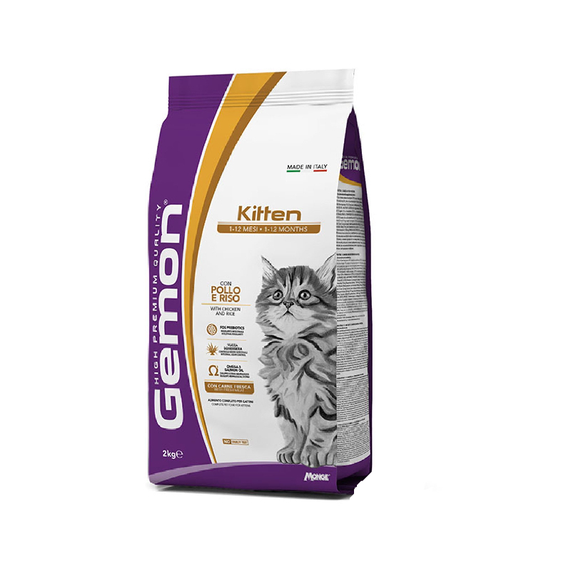 غذای خشک گربه نابالغ مونژ مدل Gemon Kitten با طعم مرغ و برنج وزن 2 کیلوگرم
