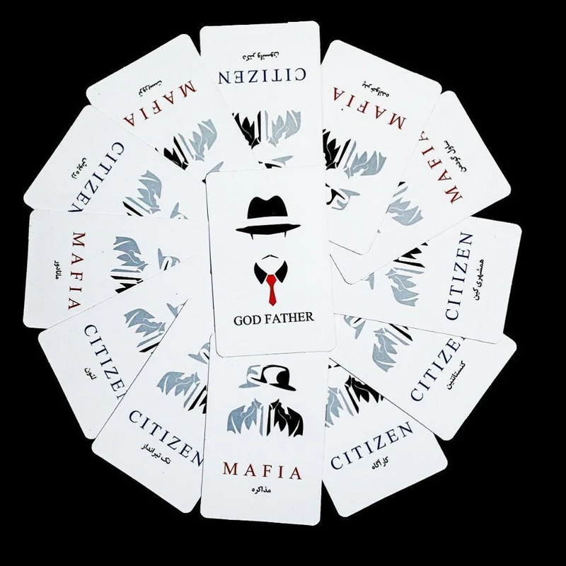 عکس شماره 7 : ماسک ایفای نقش مدل مافیا اشرافی بهمراه کارت مافیا مجموعه 12 عددی