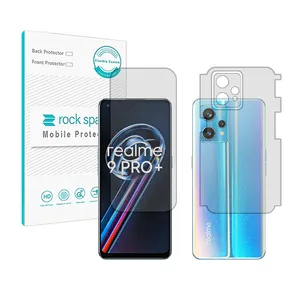 Rockspace HyGEL model transparent screen protector suitable for Realme 9 Pro Plus mobile phone along with the back of the phone