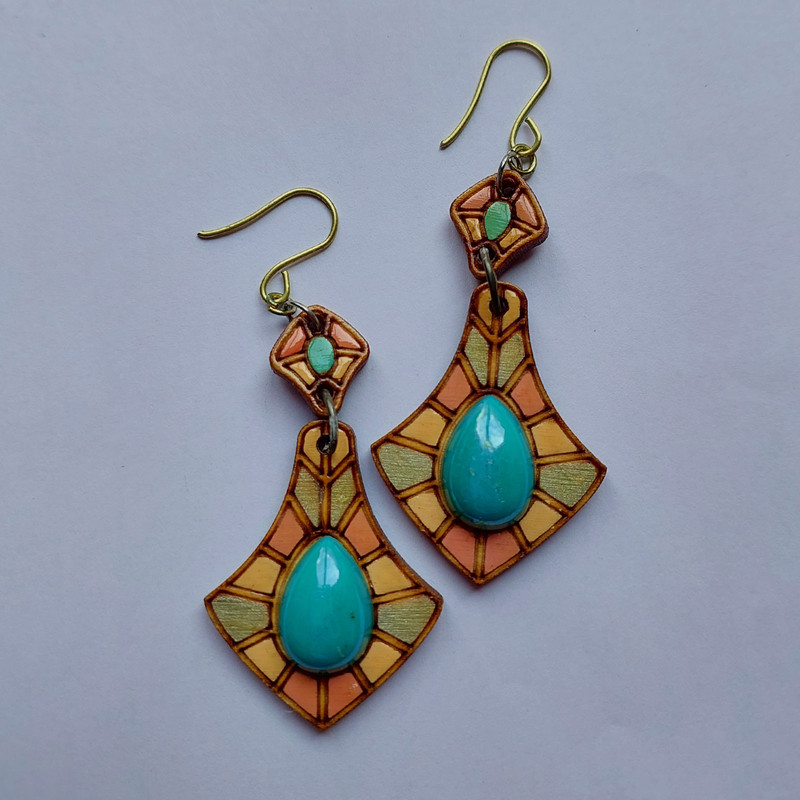 گوشواره زنانه مدل چوبی طرح فیروزه کد EP022