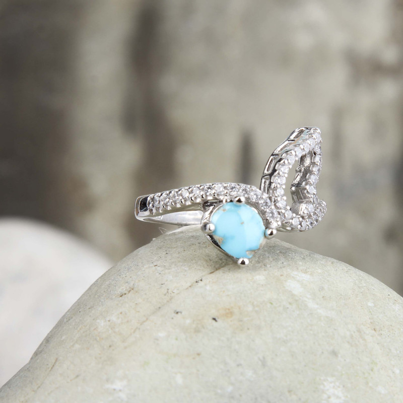 انگشتر نقره زنانه فیروزه قالب جواهری آبکاری رادیوم کد AWRH_2260