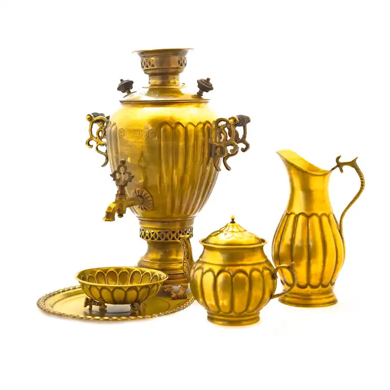 سرویس سماور ذغالی 5 پارچه برنجی مدل آناناسی کد H-1234