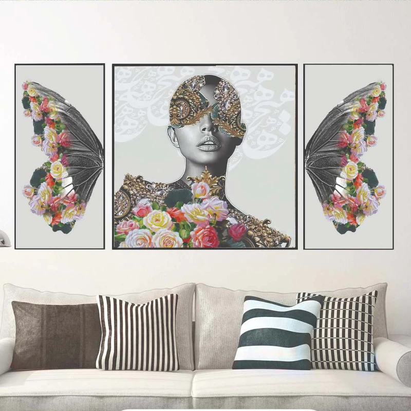 تابلو بکلیت طرح دیجیتال آرت مدل B-2043 فریم مشکی مجموعه 3 عددی