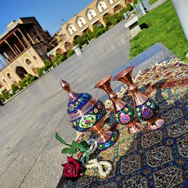 ست 3 تکه گلدان و شکلات خوری مسی مدل پرداز کد so24