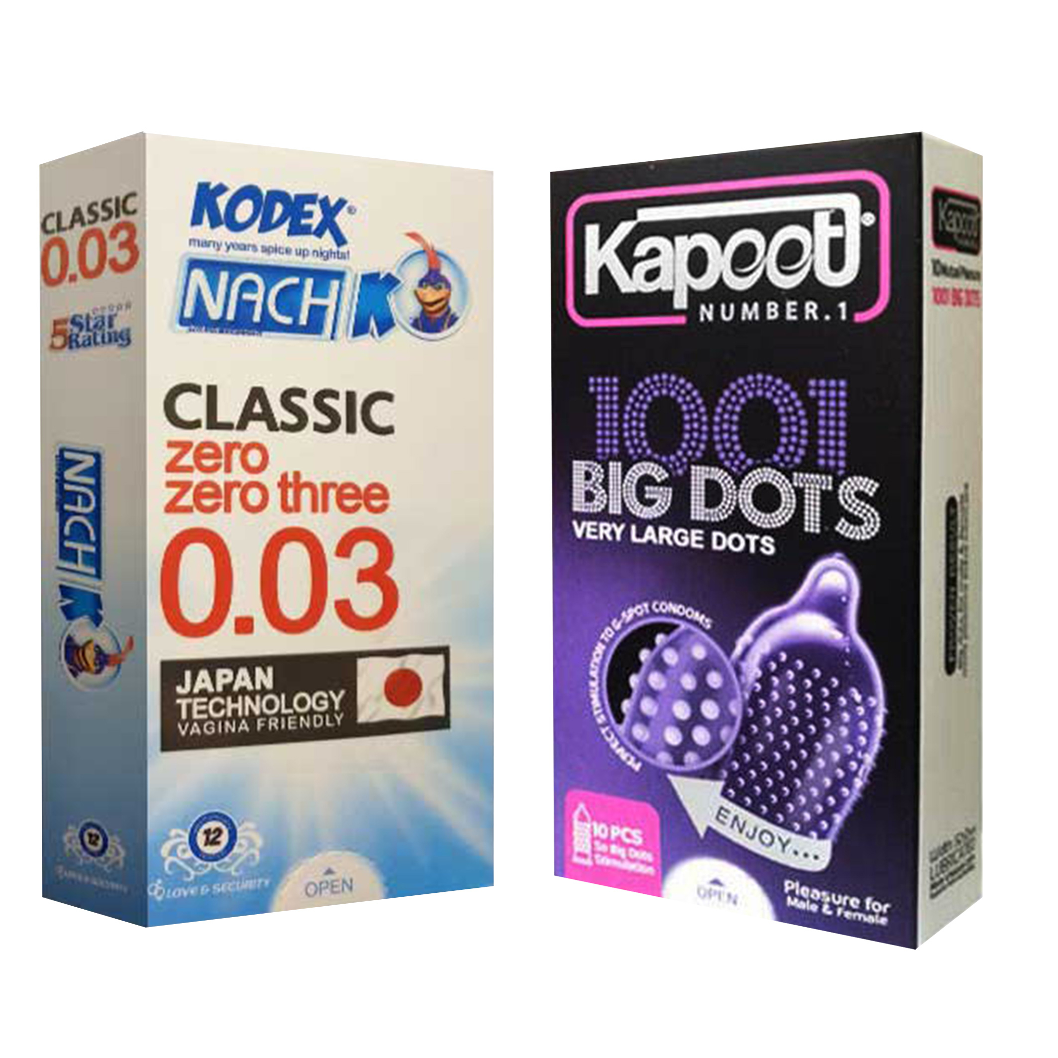 کاندوم کاپوت مدل BIG DOTS بسته 10 عددی به همراه کاندوم ناچ کدکس مدل 03 بسته 12 عددی