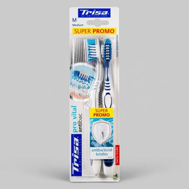 مسواک تریزا مدل اکسترا پرو ویتال آنتی باکتریال با برس متوسط بسته 2 عددی
