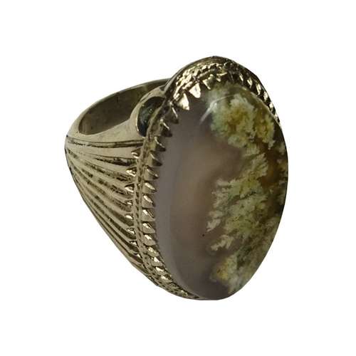 انگشتر مردانه مدل دو قاب برنجی نگین عقیق شجر اصل معدنی 