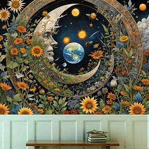 کاغذ دیواری طرح زمین و ماه مدل گل آفتابگردان کد KF679