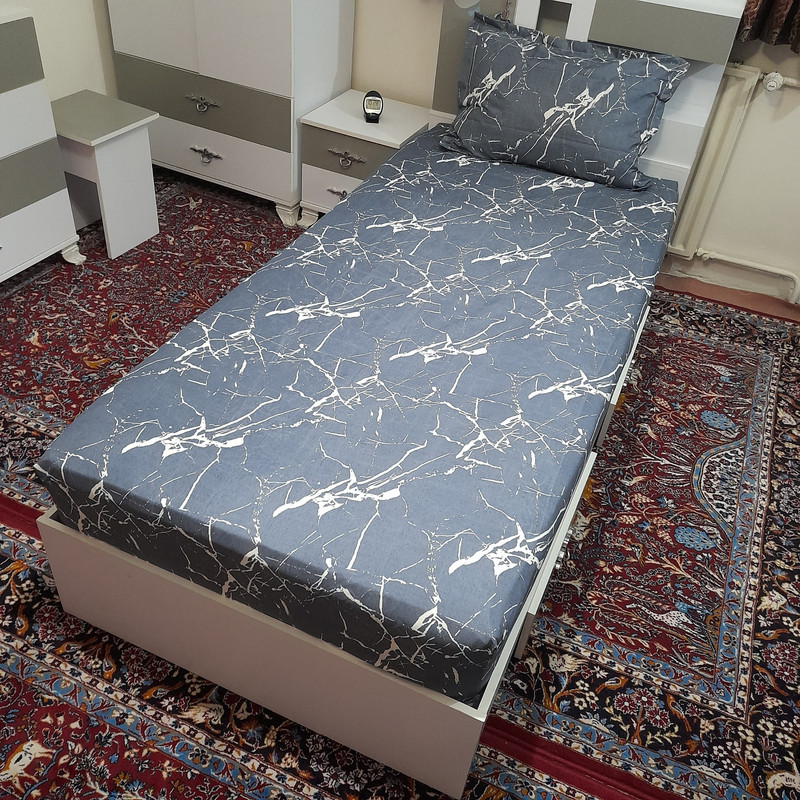 سرویس ملحفه مدل کشدار ni03015 طرح مرمر کد 90 یک نفره دو تکه