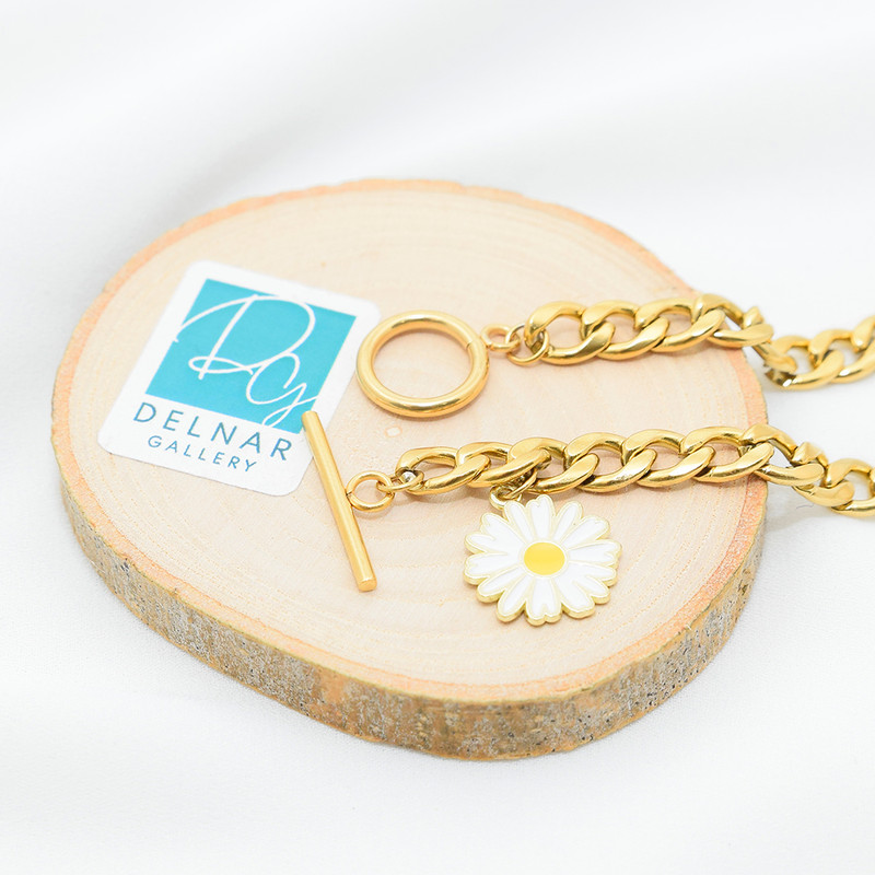 دستبند زنانه دلنار گالری مدل قفل تی و بابونه