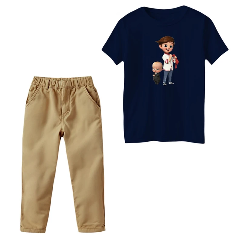 ست تی‌شرت و شلوار پسرانه مدل بچه رییس کد 1 رنگ سرمه ای